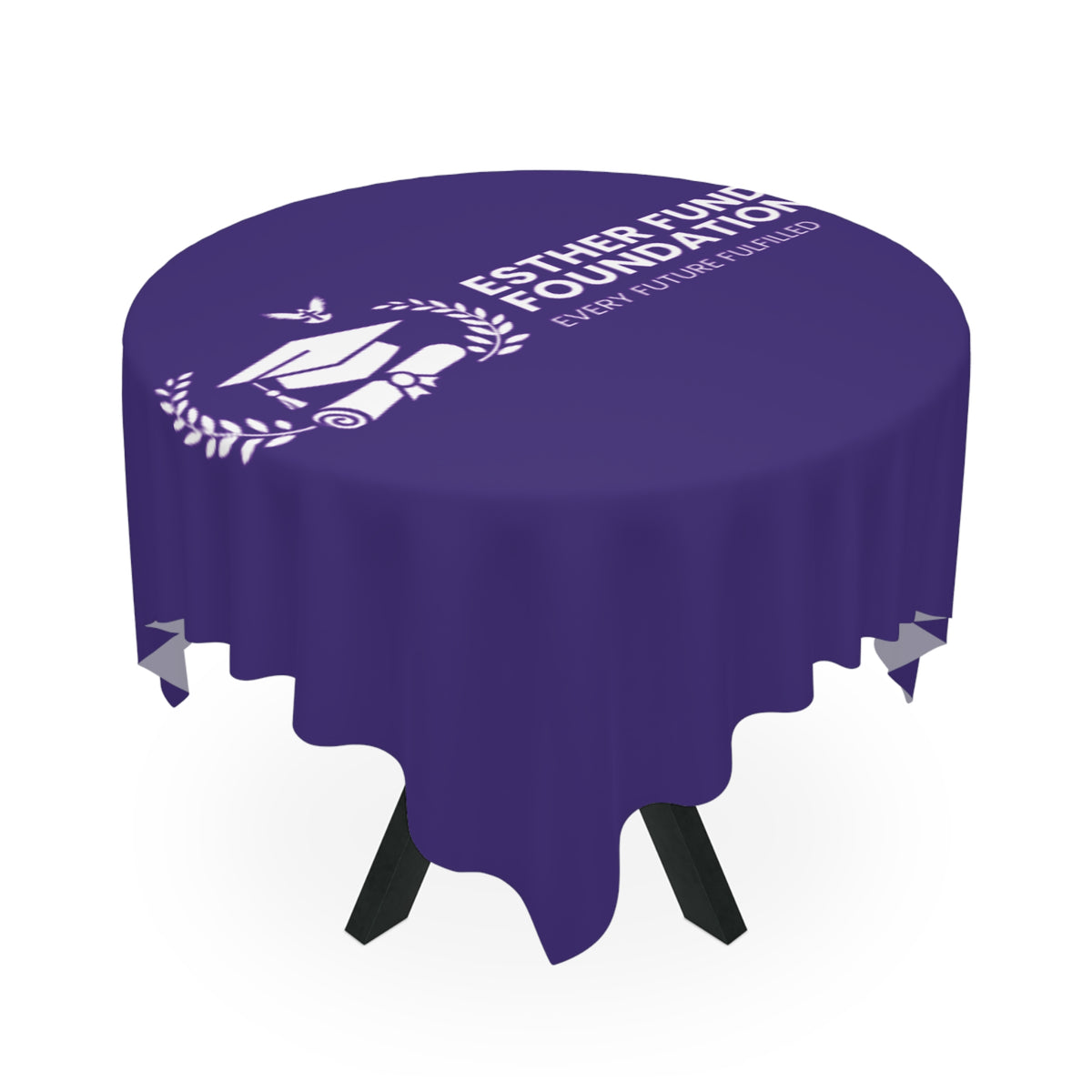 Esther Funds Foundation Purple Logo Tablecloth — Branded Event Table Cover